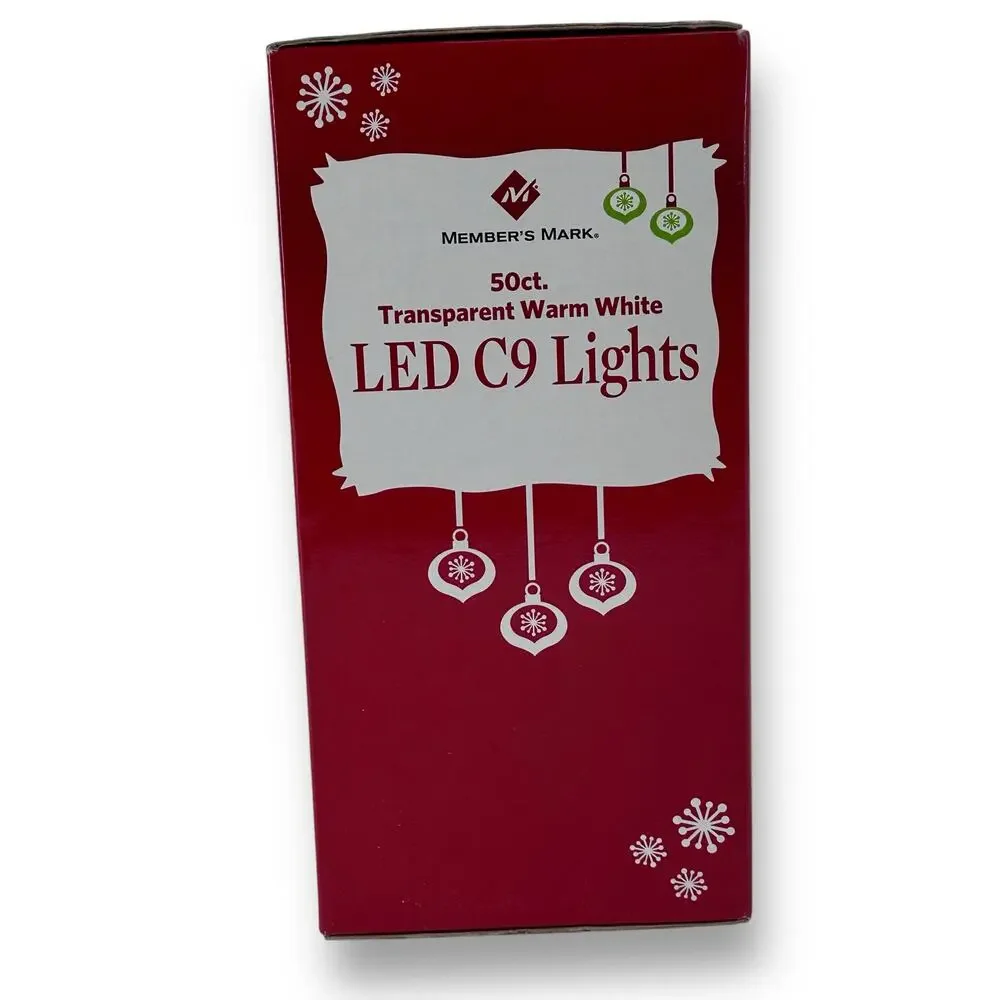 Member's Mark 50 ct. Transparent Warm White LED C9 String Lights 21' Christmas